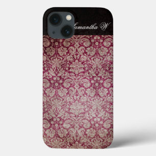 Vintage Damask Wine, Personalized iPhone Case