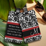 Vintage Damask with Monogram Red Black White Luggage Tag<br><div class="desc">An elegant way to travel - with black and white damasks. Add your name or monogram on the front.</div>