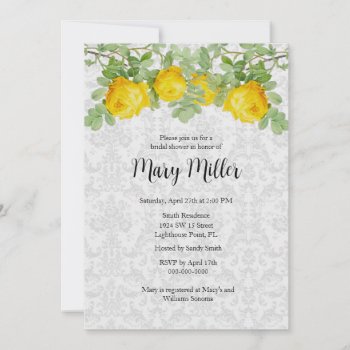 Vintage Damask With Yellow Roses Bridal Shower  Invitation by Susang6 at Zazzle