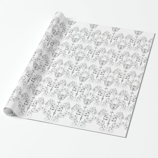 Vintage Damasks Wallpaper - black + your backgr. Wrapping Paper (Unrolled)