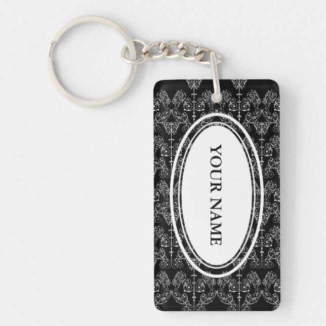 Vintage Damasks Wallpaper - white + your backgr. Keychain (Front)
