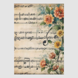 Vintage Dance Music Notes Floral Deco Design Tissue Paper