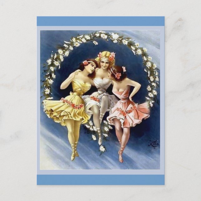 Vintage Dancing Ballerinas Postcard (Front)