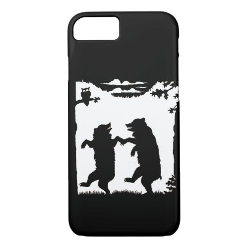 Vintage Dancing Bears Black Silhouette Trees Owl iPhone 87 Case