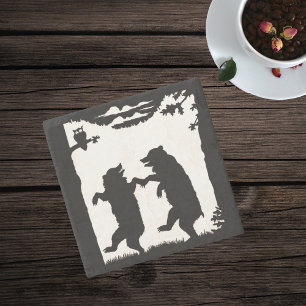 Vintage Dancing Bears Black Silhouette Trees Owl Stone Coaster