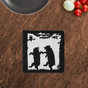 Vintage Dancing Bears Black Silhouette Trees Owl Trivet