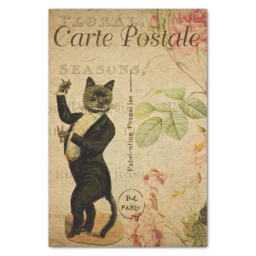 Vintage Dancing Cat Dressed in Tuxedo French Tissue Paper