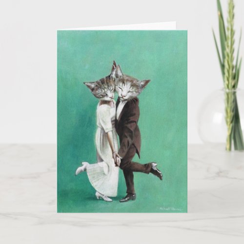 Vintage Dancing Cats Greetings Card