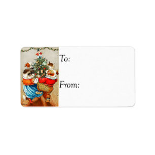 Vintage Dancing Christmas Cats Gift Tag