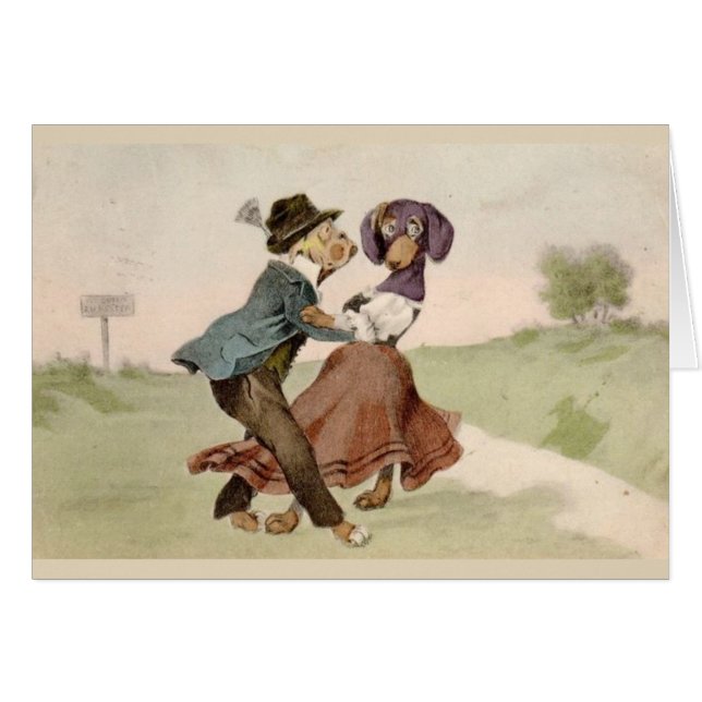 Vintage - Dancing Dachshund & Bulldog, Cards (Front Horizontal)