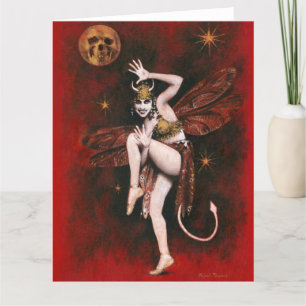 Vintage Dancing Devil Lady Large Greetings Card