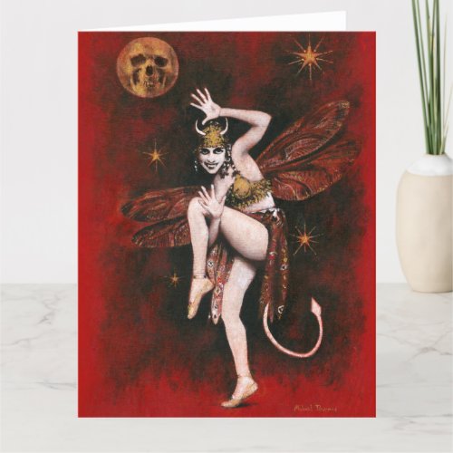Vintage Dancing Devil Lady Large Greetings Card