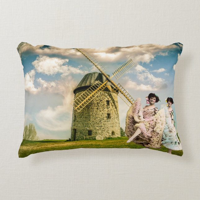 Vintage Dancing Flower Girls and Windmill   Accent Pillow (Front)