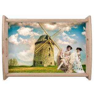 Vintage Dancing Flower Girls and Windmill Serving Tray