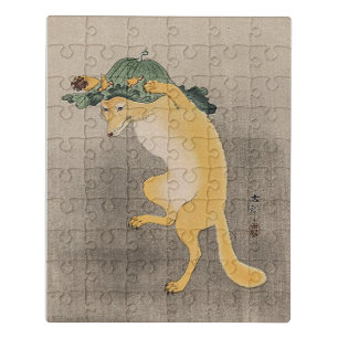 Vintage Dancing Fox by Ohara Koson Japanese Art  Jigsaw Puzzle