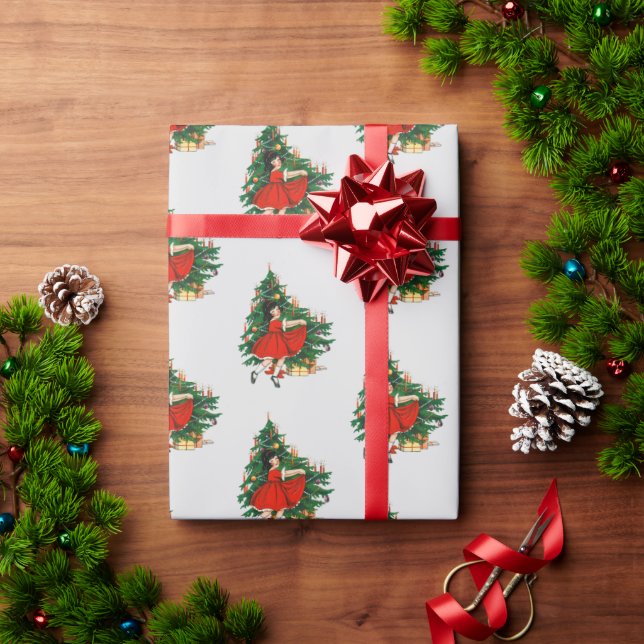 Vintage Dancing Girl and Christmas Tree  Wrapping Paper (Holiday Gift)