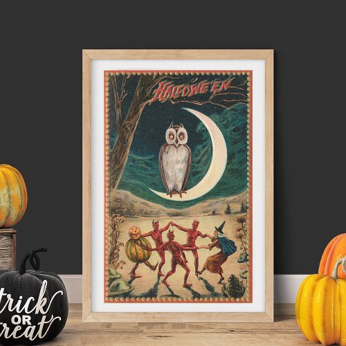 Vintage Dancing Halloween Devils Witch  Pumpkin Tissue Paper