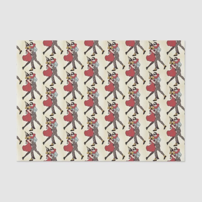Vintage Dancing Harlequin Tissue Paper (Front)