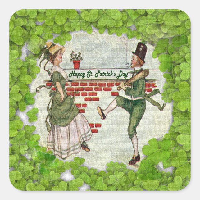 Vintage Dancing Irish Couple Square Sticker (Front)