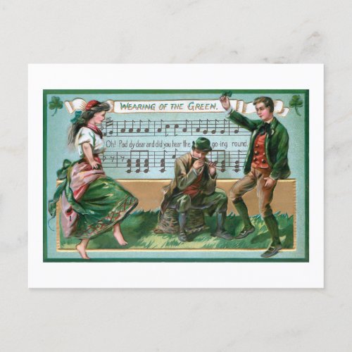 Vintage Dancing Irish Couple wMusic Holiday Postcard