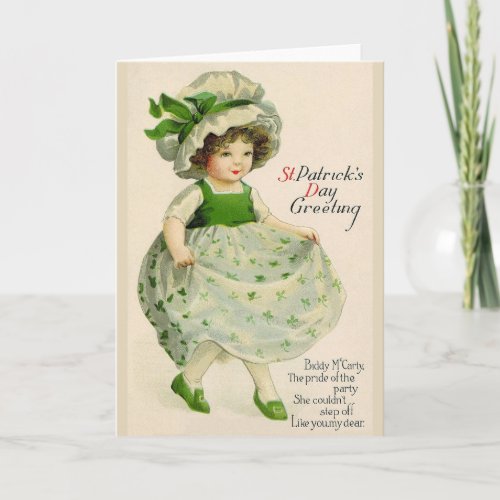 Vintage Dancing Irish Girl St Patricks Day Card