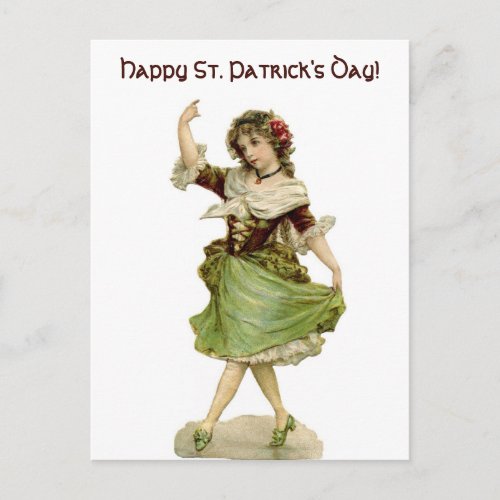 Vintage Dancing Irish Maid Postcard