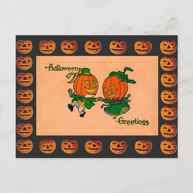 Vintage Dancing Jack o' Lanterns Postcard (Front)