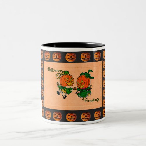 Vintage Dancing Jack o Lanterns Two_Tone Coffee Mug