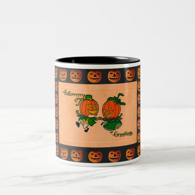Vintage Dancing Jack o' Lanterns Two-Tone Coffee Mug (Center)