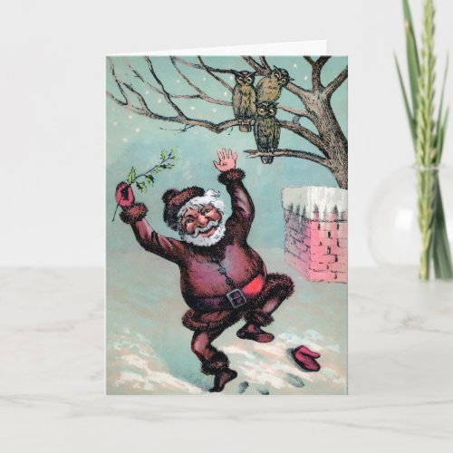 Vintage Dancing Santa Holiday Card