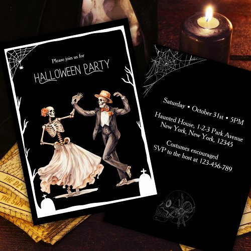 Vintage Dancing Skeleton Adult Halloween Party Invitation