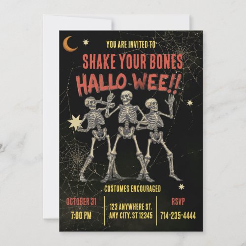 Vintage Dancing Skeleton Halloween Invitation