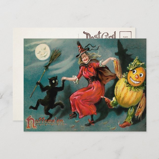 Vintage Dancing Witch Halloween Postcard (Front/Back)