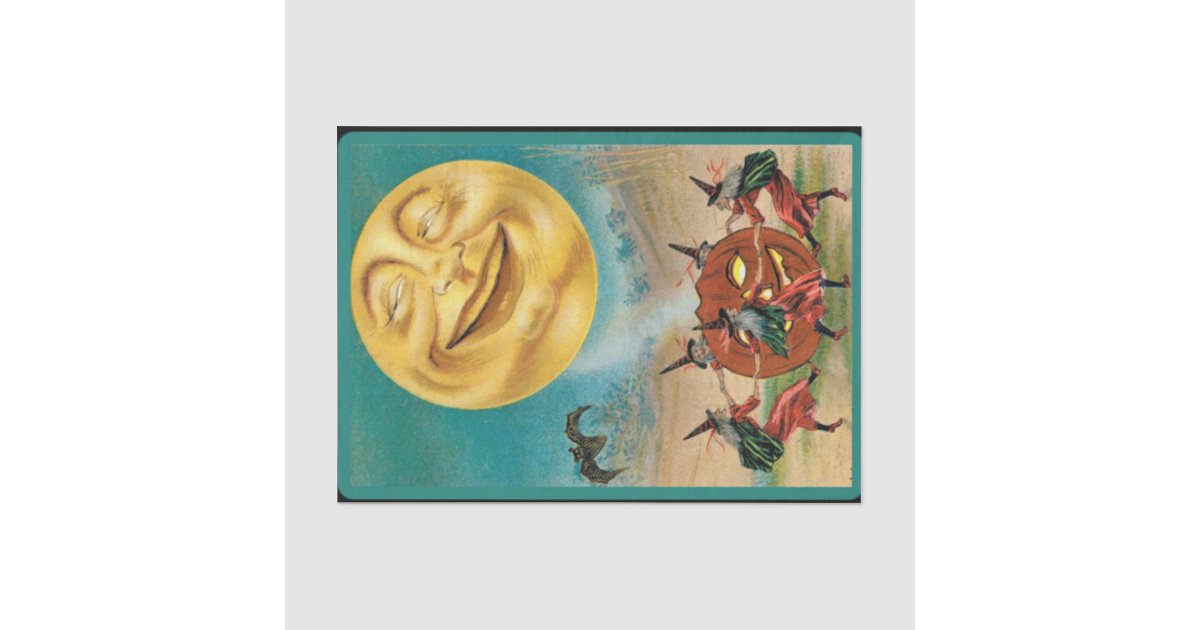 Vintage Dancing Witches Full Moon Jack O Lantern Tissue Paper | Zazzle