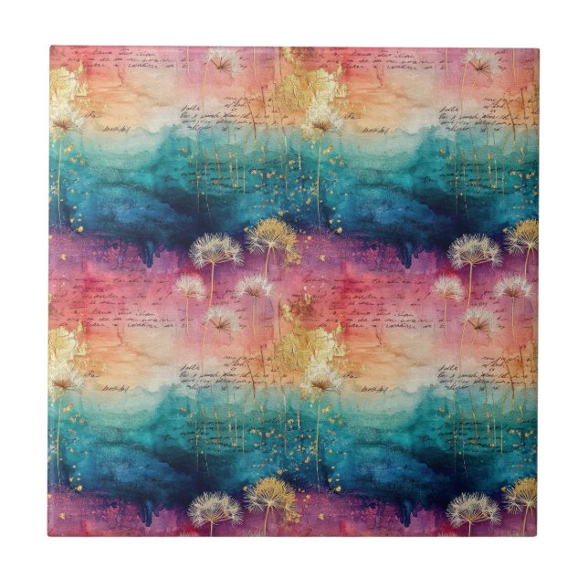 Vintage Dandelion Abstract Pattern (1) Ceramic Tile (Front)