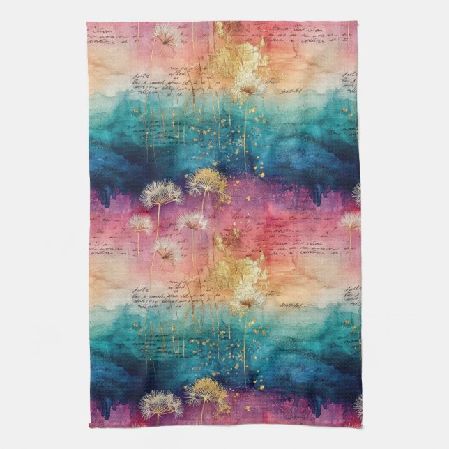Vintage Dandelion Abstract Pattern (1) Kitchen Towel (Vertical)