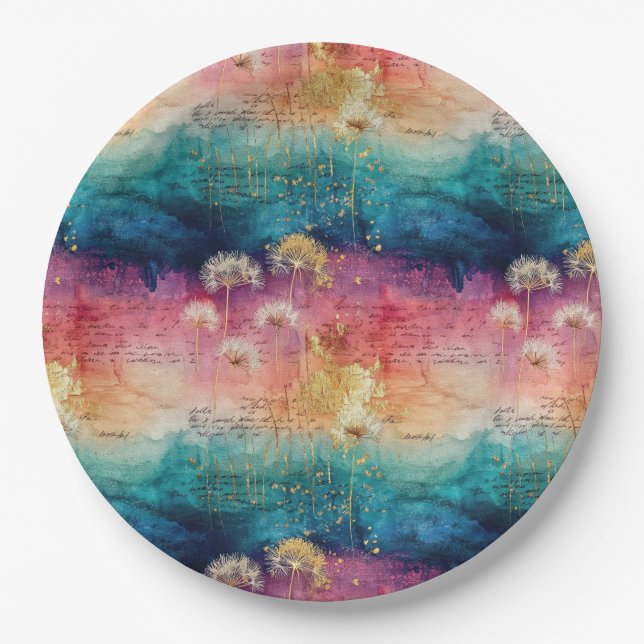Vintage Dandelion Abstract Pattern (1) Paper Plates (Front)