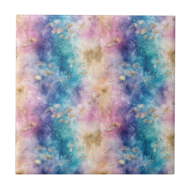 Vintage Dandelion Abstract Pattern (2) Ceramic Tile (Front)