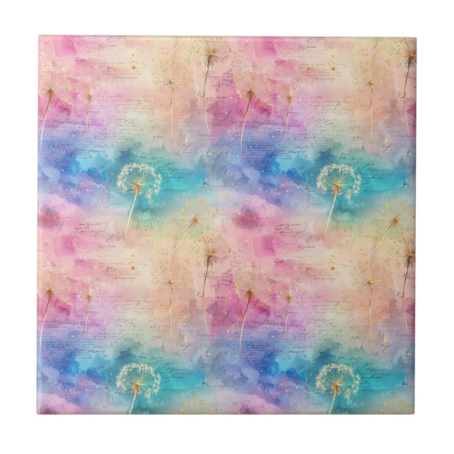 Vintage Dandelion Abstract Pattern (7) Ceramic Tile (Front)