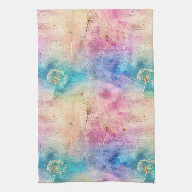 Vintage Dandelion Abstract Pattern (7) Kitchen Towel (Vertical)