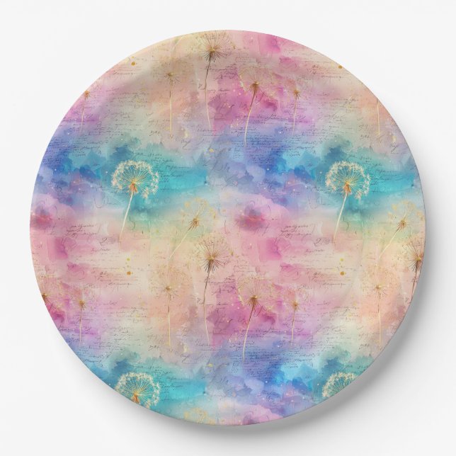 Vintage Dandelion Abstract Pattern (7) Paper Plates (Front)