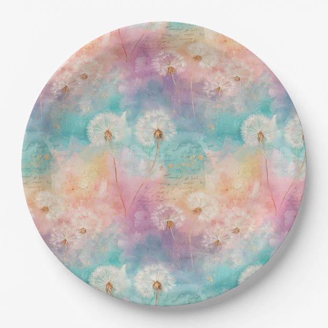 Vintage Dandelion Abstract Pattern (8) Paper Plates (Front)