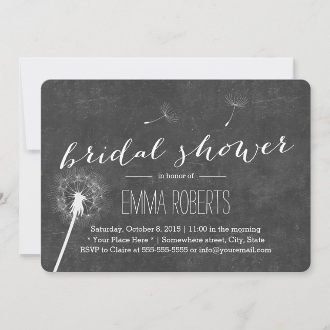 Vintage Dandelion Chalkboard Bridal Shower Invitation (Front)
