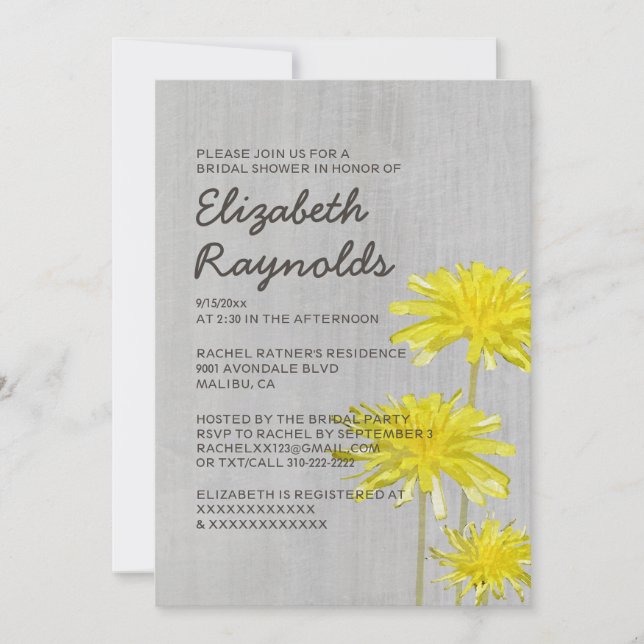 Vintage Dandelions Bridal Shower Invitations (Front)