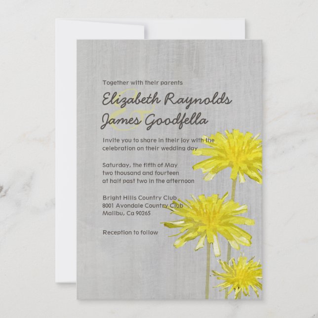 Vintage Dandelions Wedding Invitations (Front)