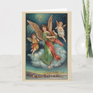 Vintage Danish Angels Glædelig Jul Christmas Card