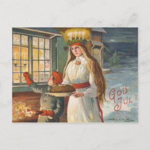 Vintage Danish Christmas God Jul Holiday Postcard