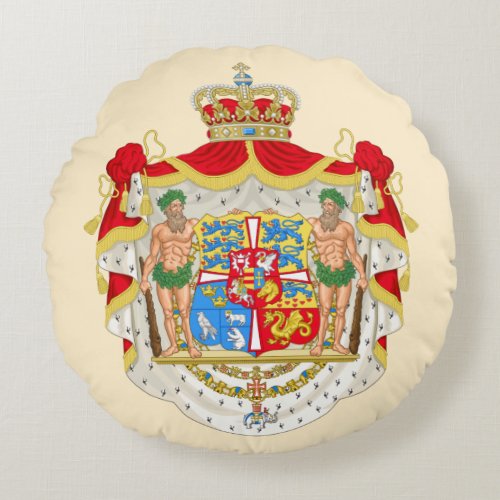 Vintage Danish Royal Coat of Arms of Denmark Round Pillow
