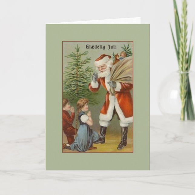 Vintage Danish Santa Glædelig Jul Christmas Card (Front)
