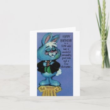 Vintage Dapper Rabbit Birthday For Son Card by Gypsify at Zazzle